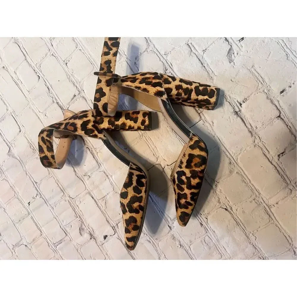 Michael Shannon Size 7.5 Romina Ankle Strap Chunky Heels Cheetah Print Cocktail